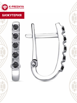 Серьги бижутерия, покрытие - платинирование, вставка - фианит (недрагоценный камень)
