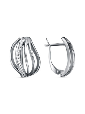 Серьги бижутерия, покрытие - серебрение с оксидированием, отделка - алмазная грань, без вставок