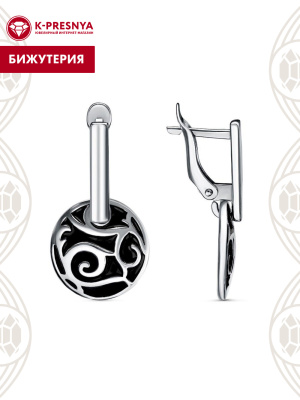 Серьги бижутерия, покрытие - платинирование, отделка - эмаль, без вставок