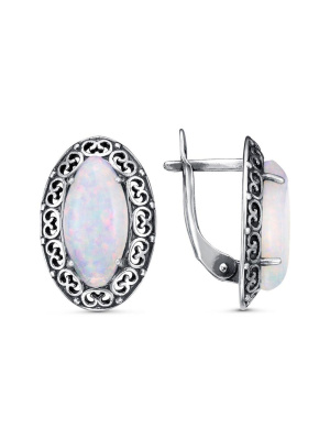 Серьги серебро 925 пробы, покрытие - оксидирование, вставка - искусственный опал