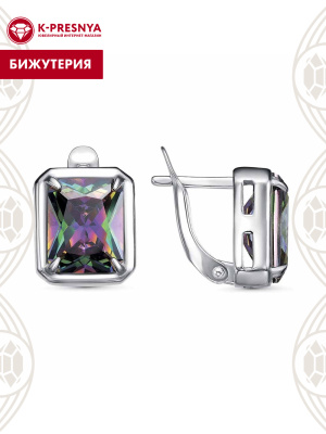 Серьги бижутерия, покрытие - платинирование, вставка - фианит (недрагоценный камень)
