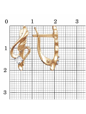 Серьги серебро 925 пробы, покрытие - золочение, выборочное родирование, вставка - фианит (недрагоценный камень)