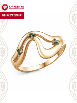 Кольцо бижутерия, покрытие - золочение, вставка - искусственная шпинель