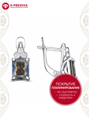 Серьги серебро 925 пробы, покрытие - платинирование, вставка - фианит (недрагоценный камень)