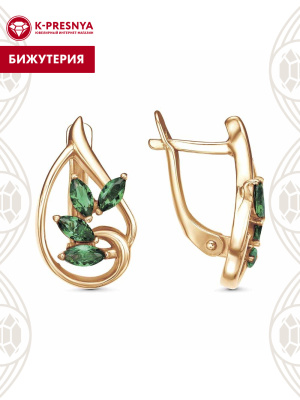 Серьги бижутерия, покрытие - золочение, вставка - искусственная шпинель