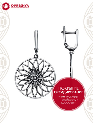 Серьги серебро 925 пробы, покрытие - оксидирование, без вставок