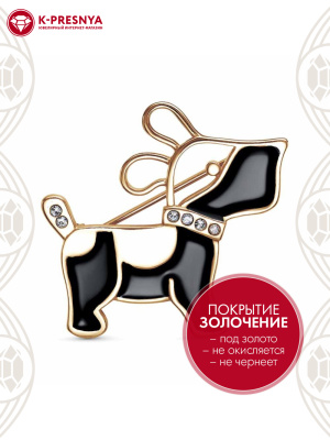 Брошь бижутерия, покрытие - золочение, отделка - эмаль, вставка - стекло ювелирное preciosa