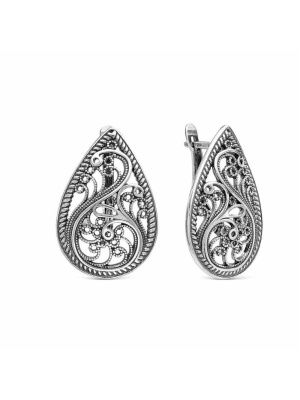 Серьги серебро 925 пробы, покрытие - оксидирование, без вставок
