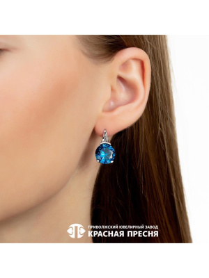 Серьги серебро 925 пробы, покрытие - родирование, вставка - искусственная шпинель