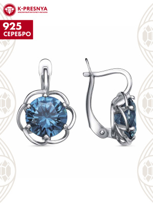 Серьги серебро 925 пробы, покрытие - платинирование, вставка - искусственная шпинель
