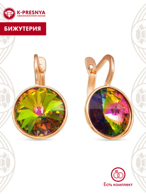 Серьги бижутерия, покрытие - золочение, вставка - стекло ювелирное preciosa
