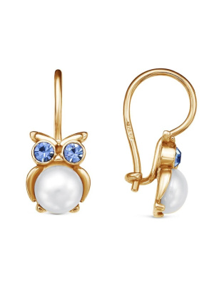 Серьги бижутерия, покрытие - золочение, вставка - имитация жемчуга, стекло ювелирное preciosa