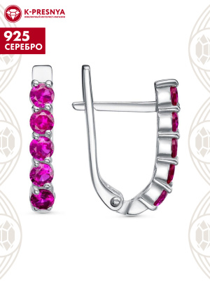 Серьги серебро 925 пробы, покрытие - платинирование, вставка - синтетический корунд