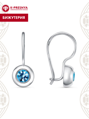 Серьги бижутерия, покрытие - серебрение, вставка - стекло ювелирное preciosa