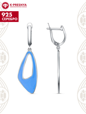 Серьги серебро 925 пробы, покрытие - платинирование, отделка - эмаль, без вставок