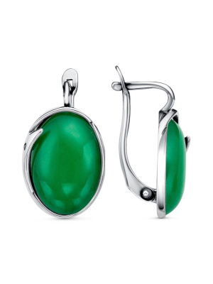 Серьги серебро 925 пробы, покрытие - оксидирование, вставка - искусственный агат зелёный