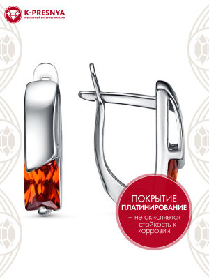 Серьги бижутерия, покрытие - платинирование, вставка - фианит (недрагоценный камень)