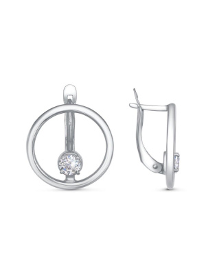 Серьги серебро 925 пробы, покрытие - родирование, вставка - фианит (недрагоценный камень)