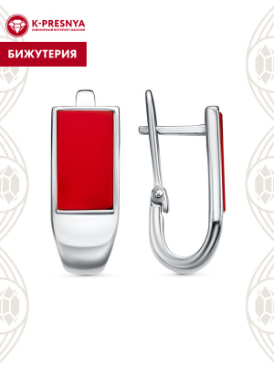 Серьги бижутерия, покрытие - платинирование, вставка - искусственный коралл