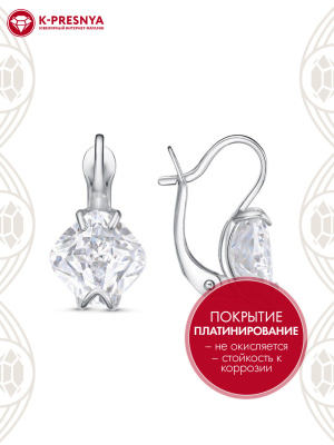 Серьги серебро 925 пробы, покрытие - платинирование, вставка - фианит (недрагоценный камень)