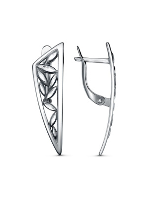 Серьги бижутерия, покрытие - серебрение с оксидированием, отделка - алмазная грань, без вставок