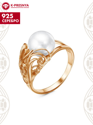Кольцо серебро 925 пробы, покрытие - золочение, вставка - культивированный жемчуг