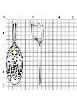 Серьги серебро 925 пробы, покрытие - оксидирование, выборочное золочение, без вставок