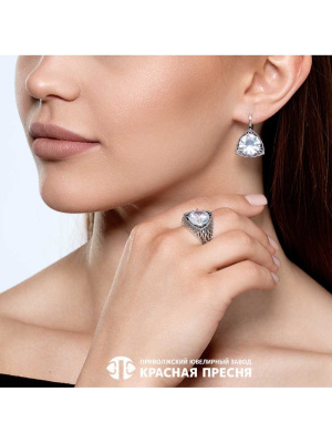 Серьги бижутерия, покрытие - серебрение с оксидированием, вставка - фианит (недрагоценный камень)