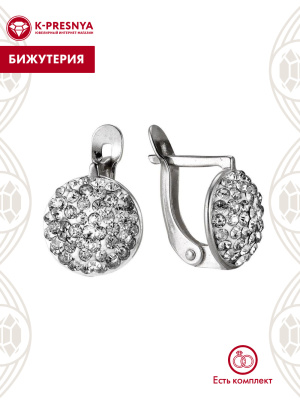 Серьги бижутерия, покрытие - серебрение, вставка - стекло ювелирное preciosa