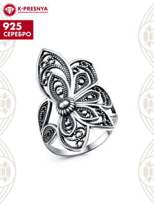 Кольцо серебро 925 пробы, покрытие - оксидирование, без вставок