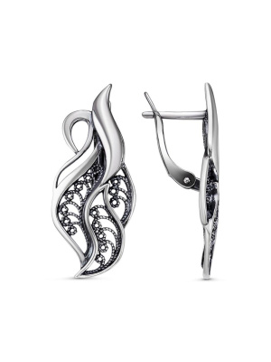 Серьги серебро 925 пробы, покрытие - оксидирование, без вставок