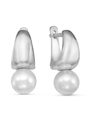 Серьги бижутерия, покрытие - серебрение с оксидированием, вставка - имитация жемчуга