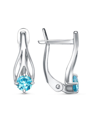 Серьги серебро 925 пробы, покрытие - родирование, вставка - фианит (недрагоценный камень)