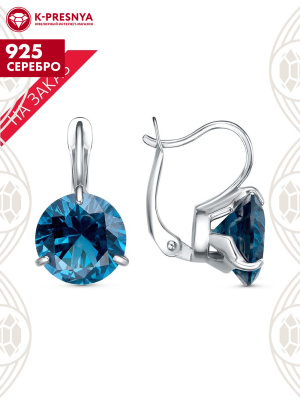 Серьги серебро 925 пробы, покрытие - платинирование, вставка - искусственная шпинель