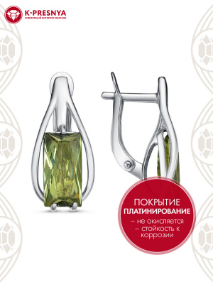 Серьги серебро 925 пробы, покрытие - платинирование, вставка - ситалл собственной огранки