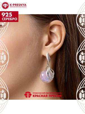 Серьги серебро 925 пробы, покрытие - оксидирование, вставка - синтетический кварц собственной огранки