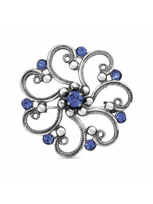 Брошь бижутерия, покрытие - серебрение с оксидированием, вставка - стекло ювелирное preciosa