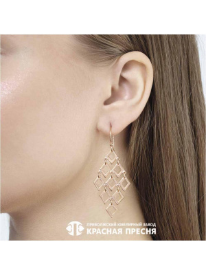 Серьги серебро 925 пробы, покрытие - золочение, без вставок