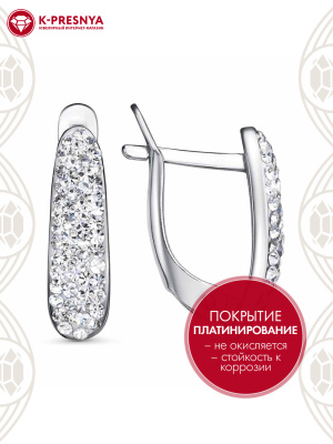 Серьги бижутерия, покрытие - платинирование, вставка - стекло ювелирное preciosa