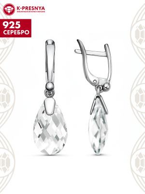 Серьги серебро 925 пробы, покрытие - родирование, вставка - лунный камень (искусственный)