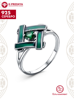 Кольцо серебро 925 пробы, покрытие - платинирование, отделка - эмаль, вставка - искусственная шпинель