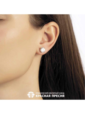Серьги серебро 925 пробы, покрытие - золочение, вставка - фианит (недрагоценный камень)