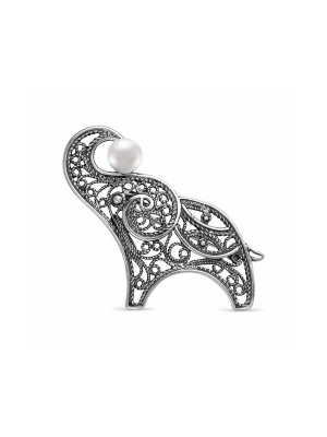 Брошь серебро 925 пробы, покрытие - оксидирование, вставка - культивированный жемчуг