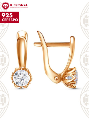 Серьги серебро 925 пробы, покрытие - золочение, вставка - фианит (недрагоценный камень)