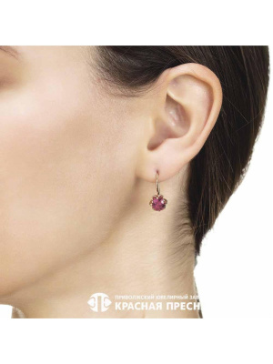Серьги серебро 925 пробы, покрытие - золочение, вставка - синтетический корунд