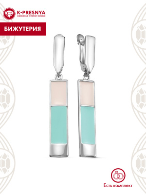 Серьги бижутерия, покрытие - серебрение с оксидированием, отделка - эмаль, без вставок