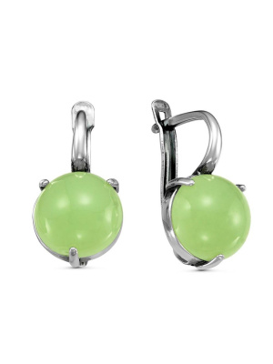 Серьги серебро 925 пробы, покрытие - оксидирование, вставка - искусственный нефрит