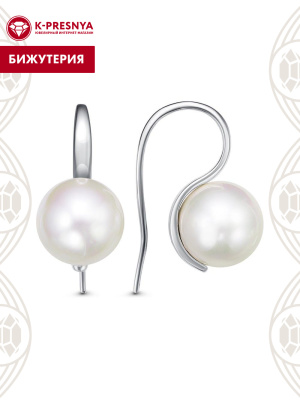 Серьги бижутерия, покрытие - серебрение с оксидированием, вставка - имитация жемчуга