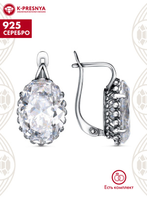 Серьги серебро 925 пробы, покрытие - оксидирование, вставка - фианит (недрагоценный камень)