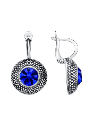 Серьги бижутерия, покрытие - серебрение с оксидированием, вставка - стекло ювелирное preciosa